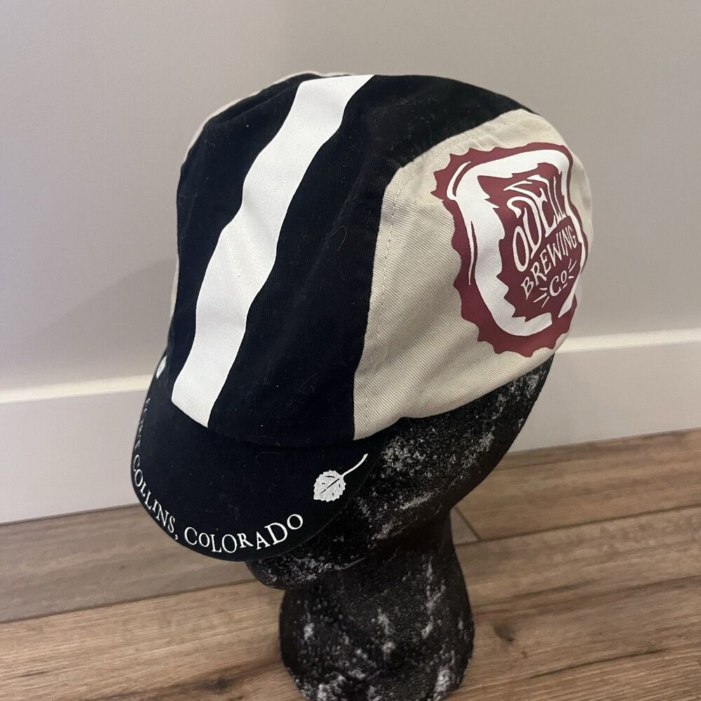 Odell Brewing Co Cycling Hat Biking Cap Fort Collins, CO Black & Cream